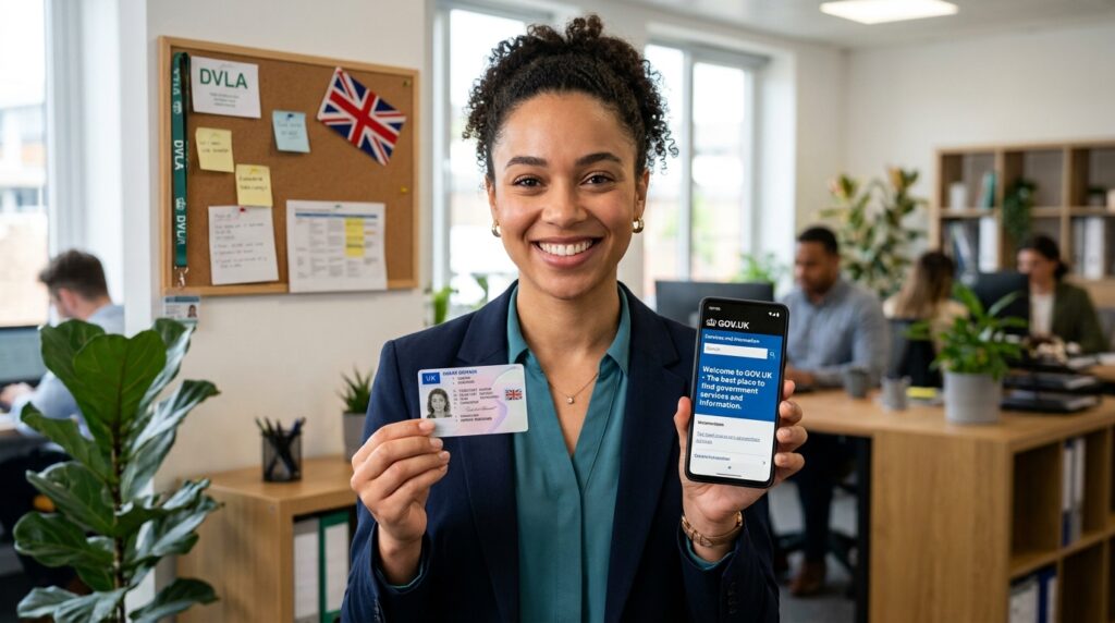 Applying for a legit Legit UK Driver's Licence Online online using a smartphone and laptop