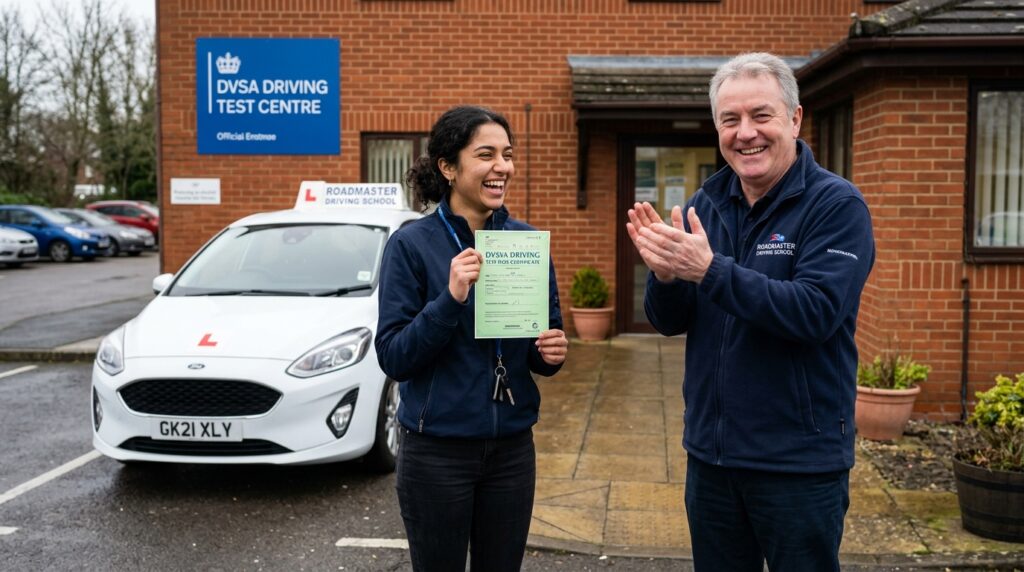 A_heartwarming,_joyful_moment_of_A learner driver after passing her UK driving test.